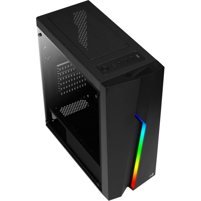 Корпус для ПК Aerocool Bolt Mid-Tower RGB, ATX, з прозорою бічною панеллю, RGB підсвітка, 120мм вентилятор, Чорний