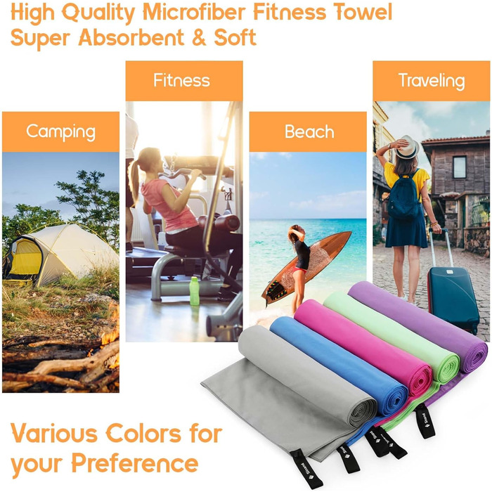 Набір рушників з мікрофібри 2 шт. | 180x60 см (великий) + 80x40 см (малий) | Швидковисихаючі рушники для спорту, пляжу, тренажерного залу (Помаранчевий)