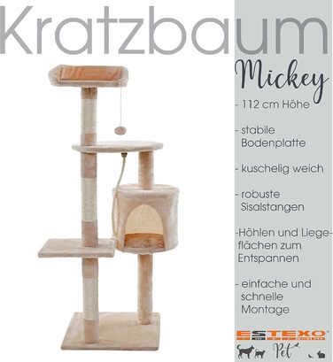 Кігтеточка для котів ESTEXO 112 см, XL, кріпиться до стіни, бежева