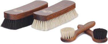 Langer & Messmer 4-Piece Shoe Brush Set Essential made of horsehair for professional shoe care of smooth leather shoes - includes polishing brushes and cream brushes