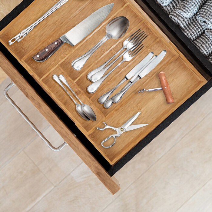 Relaxdays Extendable Bamboo Cutlery Box