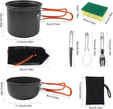 Набір посуду для кемпінгу KXVXXV з нержавіючої сталі: посуд, каструлі, каструлі для кемпінгу, приготування їжі на природі, пікніків, риболовлі та походів