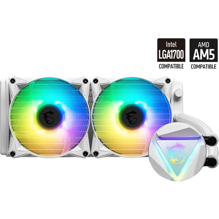 MSI MAG CoreLiquid 240R V2 - Система водяного охолодження CPU, білий корпус, RGB, сумісна з AMD та Intel