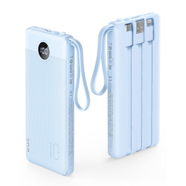 Power Bank VRURC 10000mAh з 4 кабелями: портативний акумулятор USB-C для iPhone, Huawei, Samsung та Android (синій)