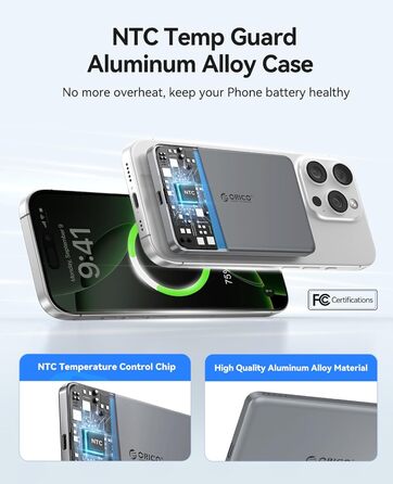 Power Bank Orico Kada Magsafe 5000mAh з USB-C, Магнітний, 20W PD, для iPhone 16/15/14/13/12 (Сірий)