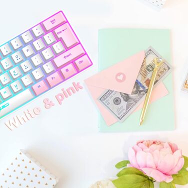 Комплект ігрового аксесуара 4 в 1: Клавіатура, миша, навушники та килимок для миші. Біло-рожевий