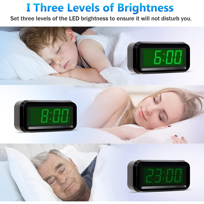 Цифровий годинник-будильник Timegyro з LED-дисплеєм, портативний для подорожей, настільний, з регулюванням яскравості, великий LED-дисплей 1.2' для спальні, вітальні, чорно-зелений