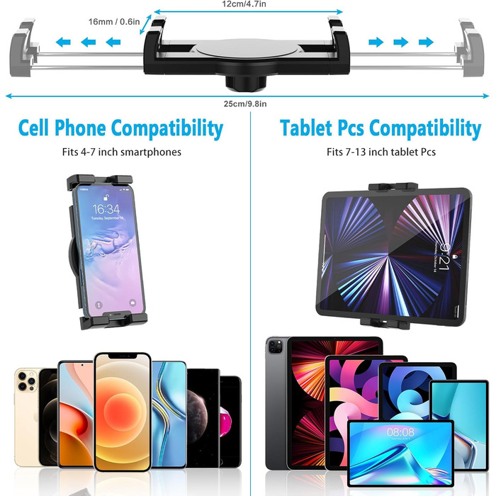 Підставка для планшету Oilcan Schwanenhals для автомобіля: кріплення на панель приладів/лобове скло, гнучкий тримач 34 см, сумісний з iPad, Galaxy, телефонами 4-12.9 дюймів