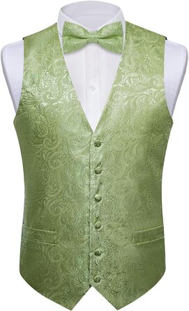 Жакети DiBanGu з принтом пейслі для чоловіків, 7-piece комплект: жакет, краватка, голки для лацканів, S, салатовий