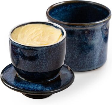 HOME DECOR Ceramic Butter Dish, French Butter Dish, Butter Bell with Lid, for Fresh and Spreadable Butter - Reactive Glaze Blue