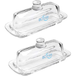Gusnilo Butter Dish made of Glass, Classic Butter Dish, Transparent, with Lid and Handle, Dishwasher Safe, 2 Pieces