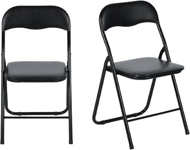 LuxNook 2 Pack PVC Folding Chair, Folding Stool with Cushion, Strong Metal Frame, Camping Chair, Foldable Chair, Office Chair, Space-Saving Desk Chair for Guest, Holds up to 150kg, 2pcs Black