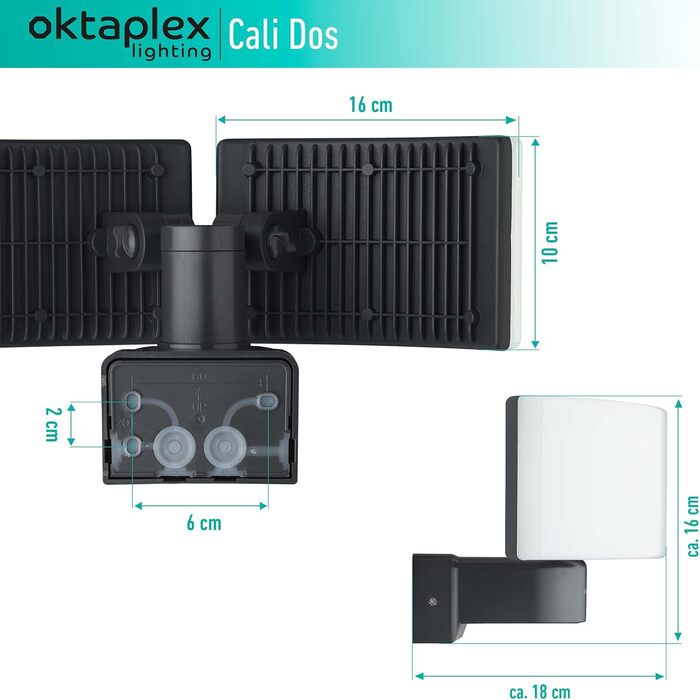 Oktaplex Cali Dos Outdoor Lamp, Swivel/Tiltable, 3000K Warm White, 40W Wall Lamp, IP65 LED Outdoor Steel, White, 230V Outdoor Light (Anthracite)