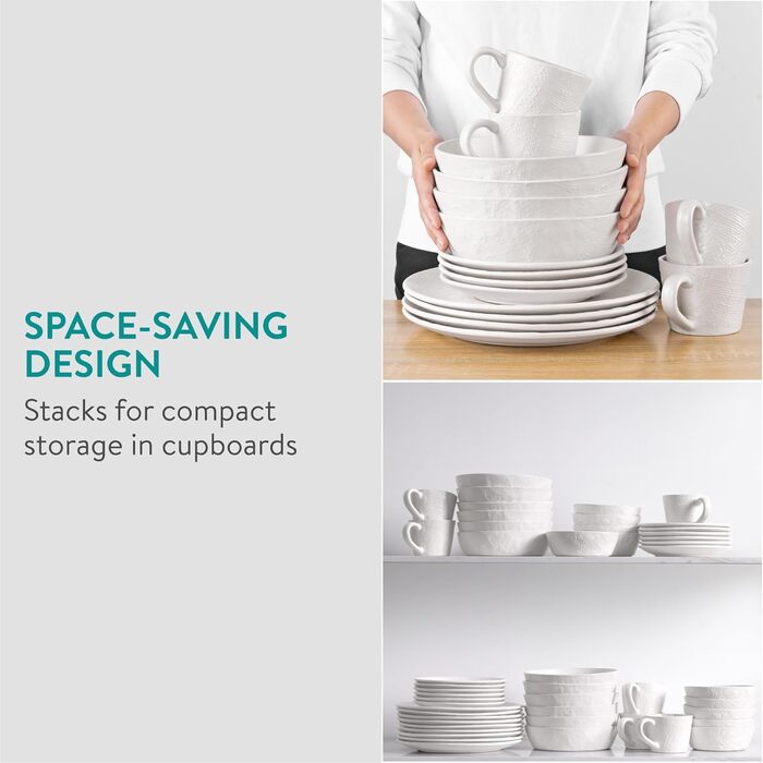 Набір посуду Navaris з каменю (16 предметів) для 4 осіб - тарілки, супові тарілки, чашки, сірий колір