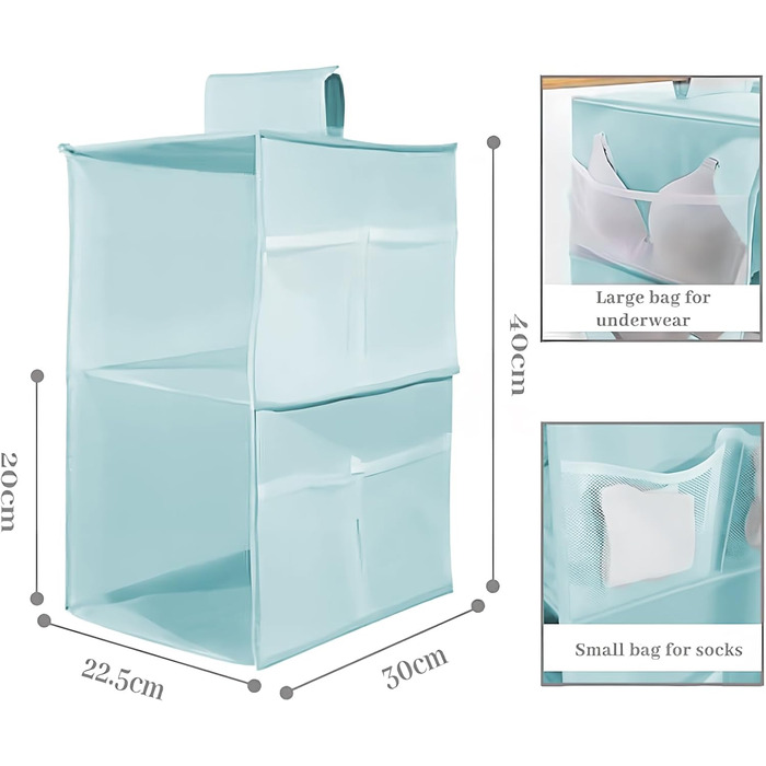 Настінна полиця-органайзер для шафи, 4 відділення, 12 кишень, для спальні, сімейного гардеробу, складана, універсальна, 30 x 22.5 x 80 см (Блакитна, 2 яруси)