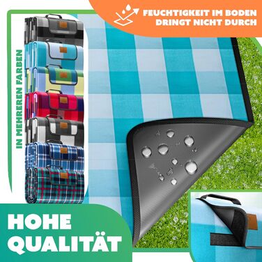 KESSER® Picnic Blanket Camping Blanket XXL 200 x 200 cm - Warm Insulated with Waterproof Bottom, Carrying Handle, Foldable Beach Blanket, Picnic Blankets for 4-6 People, Washable Picnic Blanket (Blue / Turquoise)