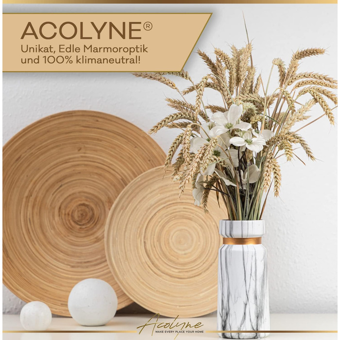 Ваза Acolyne® для пампасних трав з високоякісної кераміки [З губкою для чищення та E-book] - сучасна ваза для квітів білого та золотого кольорів | Напільна ваза великого розміру з ефектом мармуру | Ваза біла