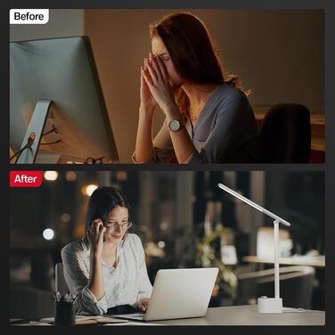 LED настільна лампа Honeywell з USB-портами, регульоване освітлення, захист очей, Sunturalux™ для офісу та дому, складна конструкція, білий колір