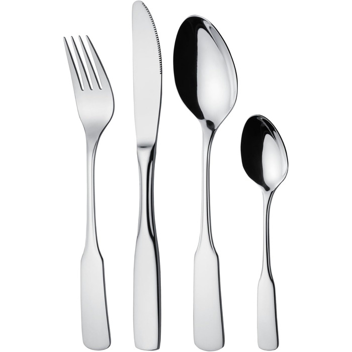 GRÄWE Cutlery Set for 6 people, flatware 24-piece, cutlery set including knife, fork, spoon, teaspoon, stainless steel 18/10, polished, dishwasher-safe, Spaten cutlery series
