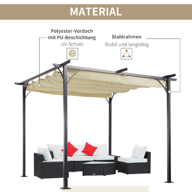 Outsunny Pergola Gazebo 3 x 3 m Waterproof with Sliding Roof and UV Protection for Garden and Patio, Aluminum Beige