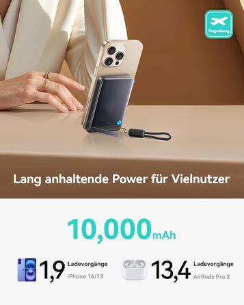 Power Bank MagSafe 45W з підтримкою Qi2, 10000mAh, з кабелем USB-C та підставкою, сумісний з iPhone 17/16/15/14/13