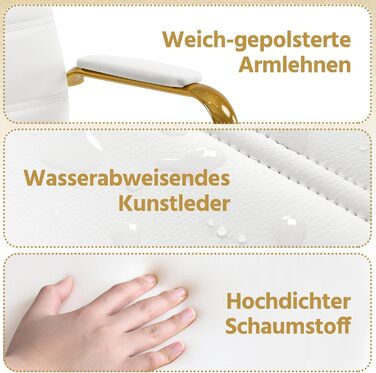 Офісне крісло Yaheetech з ергономічною спинкою, поворотне, з роликами та підлокітниками, до 130 кг, білий/золотий