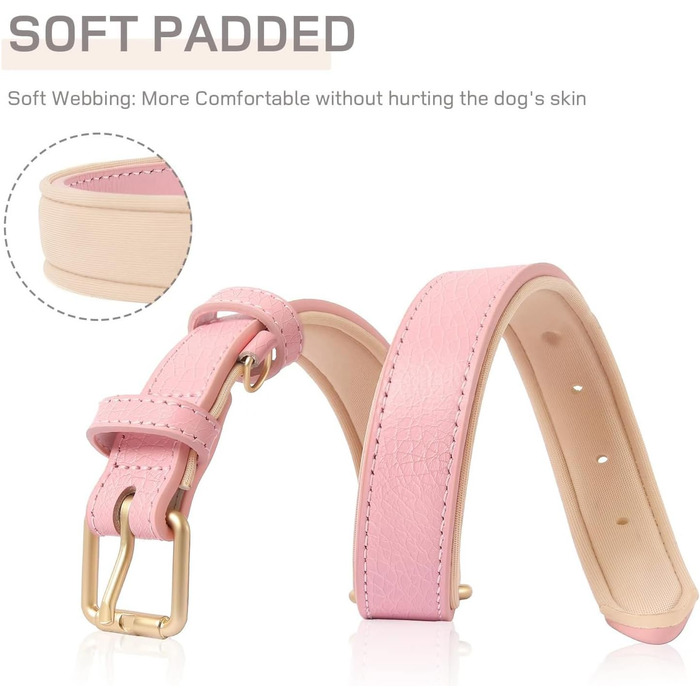 Нашийник для собак Heele з натуральної шкіри, рожевий, регульований, великий розмір (L), 1 шт.