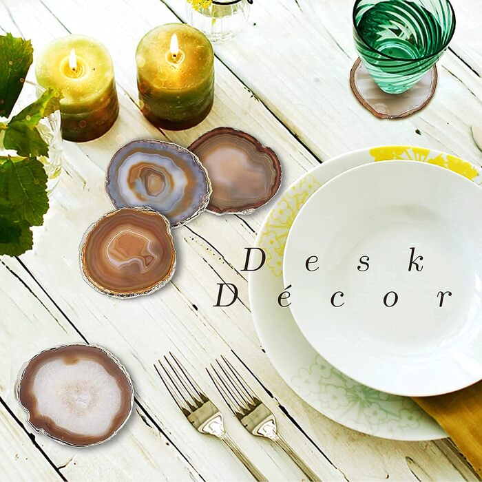 Yougoals Coasters, Geode Coasters for Drinks, Gemstone, Natural Stone, Agate Slices, Coasters, Cup Mat for Home Decoration (4 Pieces) (Natural Coffee, 4 Pieces)