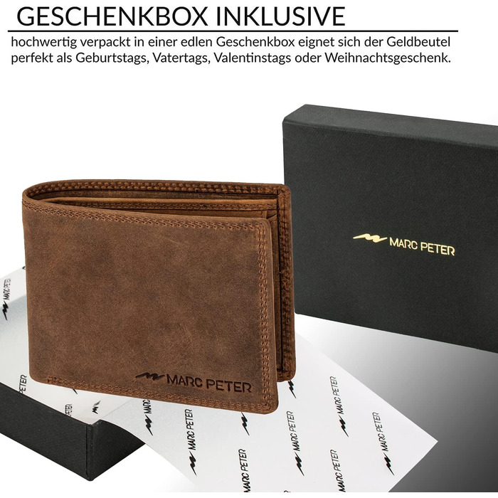 Marc Peter® Genuine Leather Wallet Hanover | Wallet for Men with RFID Protection | Large 10 Compartments Card Holder | Vintage Brown Portemonnaie