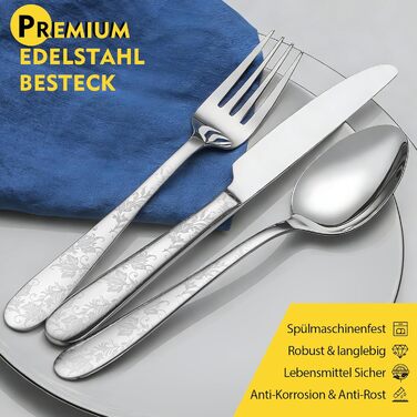 Набір столових приборів EIUBUIE з нержавіючої сталі 30 предметів, з квітковим малюнком, полірований, для 6 осіб, для дому та вечірок, можна мити в посудомийній машині