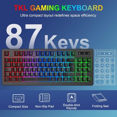 Бездротовий ігровий набір клавіатури та миші, DE Layout QWERTZ, RGB підсвічування, ергономічна миша, компактна клавіатура для PC, Mac, Xbox, PS5