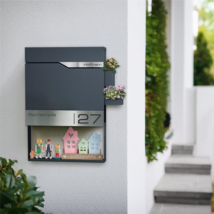 Поштовий ящик Metzler Anthrazit RAL 7016 з газетницею та табличкою з нержавіючої сталі V2A, антикорозійний, сучасний, 10 років гарантії на запчастини