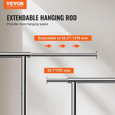VEVOR Clothes Rack Coat Rack 1 Clothes Rod, Durable Clothes Rack Black 400 x 1010 x 1510 mm Clothes Rack for Bedroom, Laundry Room, Dressing Room, Entrance, etc. (1 Rod, 54.3
