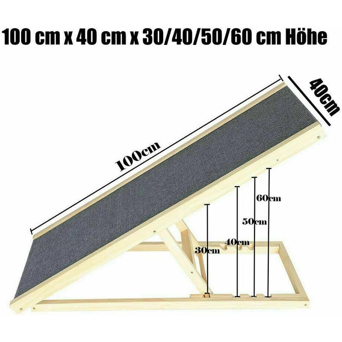 Дерев'яна рампа для собак та котів, складана, портативна, для софи, ліжка та авто, з антиковзким покриттям, 4-ступенева, регульована висота, 100 x 40 см