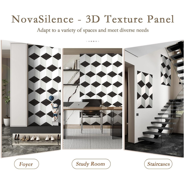 Акустичні панелі JBER для стін самоклеючі, шумопоглинаючі 3D-панелі для студії, офісу та дому, гексагональні (12 шт), 30×30×1 см, чорно-білі
