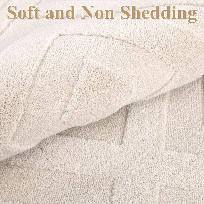 Килим для вітальні SHACOS з коротким ворсом, 120x160 см, бежевий, геометричний, з 3D ефектом, антиковзаючі