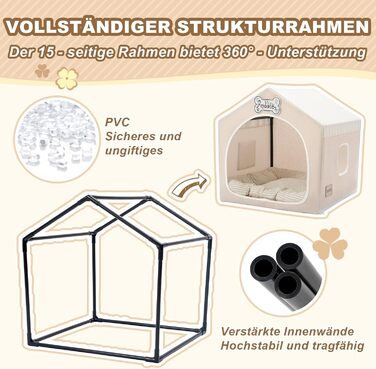 Washable Folding Dog Bed & Tent - Indoor Dog House for Small Dogs (4-9kg) - Beige