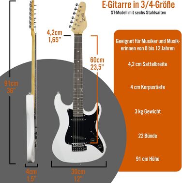 Електрогітара 3/4 розміру 3rd Avenue XF Ultimate Kit з підсилювачем 10W, тюнером, кабелем, стійкою, сумкою, ременем, запасними струнами, медіаторами та каподастром - набір для початківців