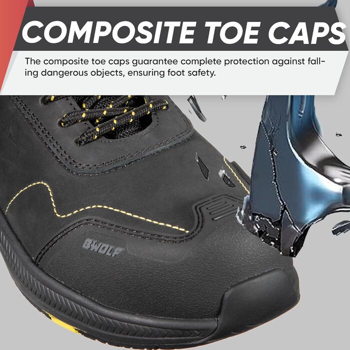 Робочі черевики BWOLF Phoenix S3S для чоловіків: шкіра нубук, водонепроникні, антиковзаючі, чорні, 38 EU