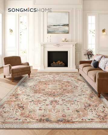 Килимок SONGMICS HOME Vintage, 120x170 см, для вітальні, спальні, кухні, коридору, їдальні, миючий, з антиковзаючим покриттям, TAR032G01 (Cappuccinobeige, 200B x 290L см)
