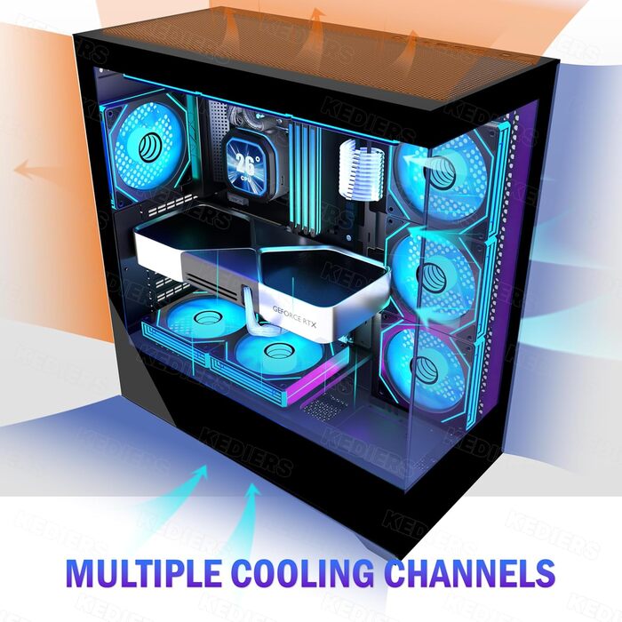 Корпус ПК KEDIERS P4 ARGB: Mid Tower з 7 вентиляторами 120мм PWM ARGB та скляною панеллю