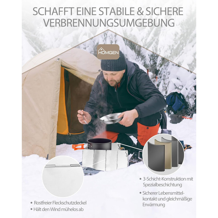 Набір кухонного посуду для кемпінгу HOMGEN: каструлі та сковорідки з алюмінію, легкий, для 2-3 осіб, з сумкою, для кемпінгу, пікніків, походів