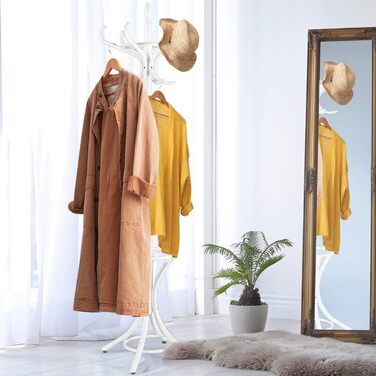 GIANTEX Coat Rack with Umbrella Stand, Clothes Rack Wood with 12 Clothes Hooks, Wooden Coat Tree Freestanding, Standing Coat Rack for Entryway Living Room (white)