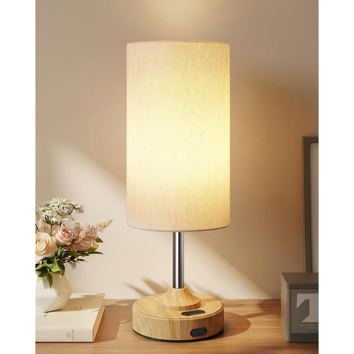 Нічна лампа EZVALO з сенсорним димером, LED акумуляторна настільна лампа 4000mAh, USB-C, тепле світло 2700K для спальні та вітальні (дерев'яний колір)