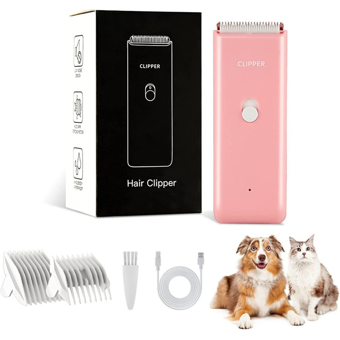 Набір для догляду за тваринами: професійна машинка для стрижки собак та котів, безшумна, акумуляторна, рожева