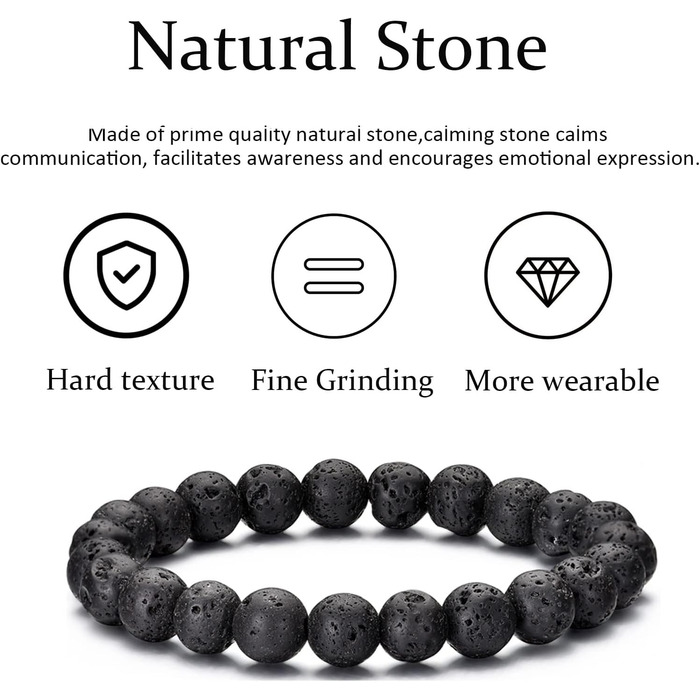 Чоловічий браслет RANKEEF з перлами, набір, 8 мм, еластичний, чорний кришталь, браслет з тигрового ока, лава, білий камінь