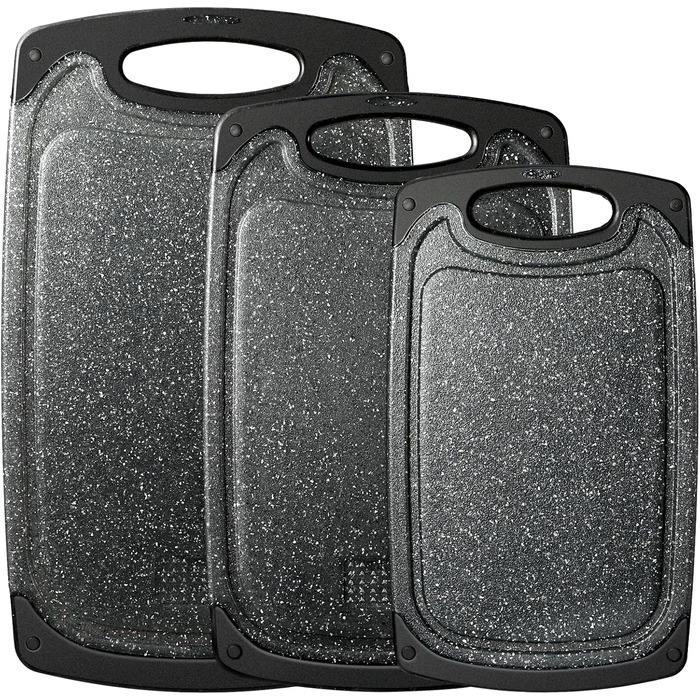 Набір дощок для нарізання з пластику з імітацією мармуру, з жолобками для соку та неслизькими ручками, 3 шт., BPA-Free, мармур, професійні, придатні для миття в посудомийній машині