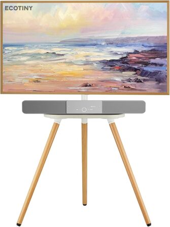 ECOTINY Adjustable TV Stand for 40-65 inch LCD LED OLED TVs - Portable Wood TV Stand with Wood Tray, VESA 400x400, Up to 35kg, Black Walnut & White