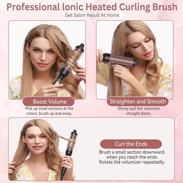 UKLISS Hairstyler 6 в 1: професійний стайлер для волосся з насадкою-фен, керлер, щітка для укладки, фен-щітка, фен, випрямляч | для локонів, об'єму, випрямлення та сушіння (перламутровий) (елегантний чорний)