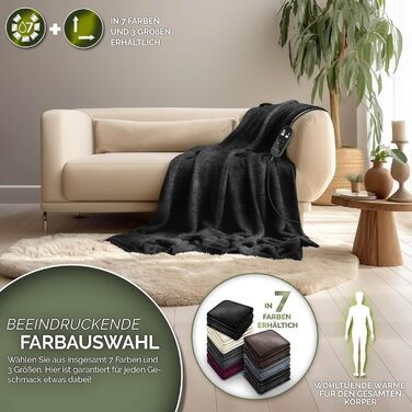 Електрична гріюча ковдра Sinnlein® з плюшу | 200 x 180 см, чорна | 9 температурних режимів, таймер, автовимкнення, прання до 40°C, цифровий дисплей